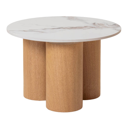 Giga Meubel Salontafel Alita - Wit Keramiek/Naturel - Ø70/50x42/32cm - Set van 2