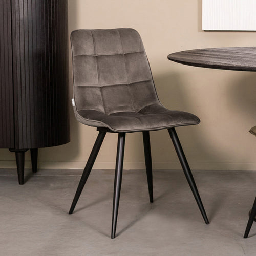 LABEL51 Eetkamerstoel Bistro - Taupe/Zwart Velvet - Set van 4