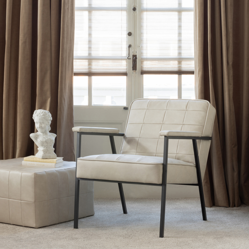 WOOOD poef Patchwork - Leerlook - Naturel - 36x60x60 - vtwonen shop