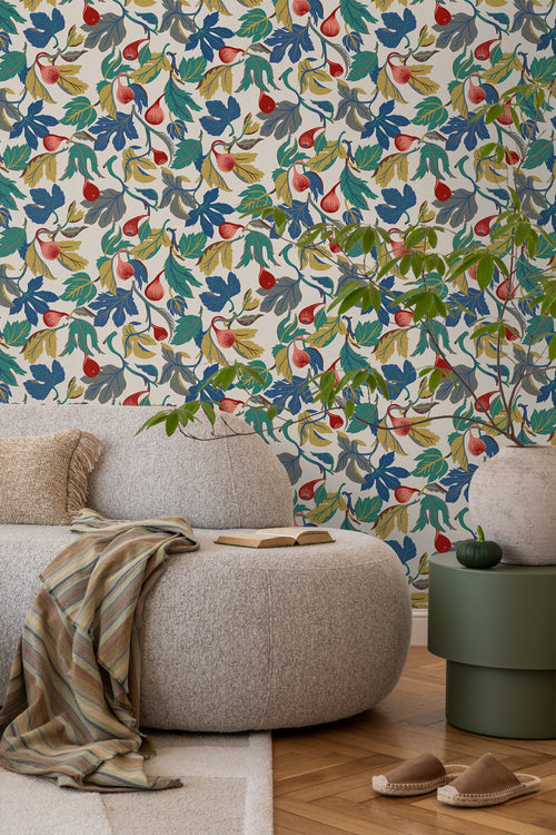 Borastapeter behang bladeren blauw, rood, geel en groen - 49 cm x 10.05 m - 660800 - vtwonen shop