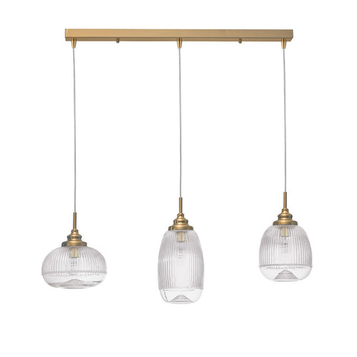 Merano Estevan 3 Light Bar Plafondlamp Satijn Goud Metaal Helder Glas LED E14