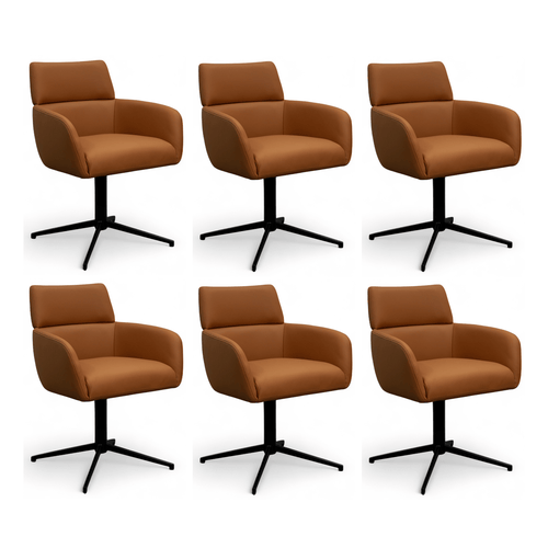 Furnhouse eetkamerstoelen armleuning Marco - Cognacbruin - Leer - Set van 6
