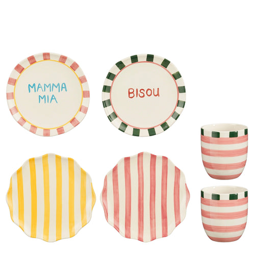 Mica Decorations Bliss Serviesset - 6-delig - Steengoed - Roze, Geel, Groen - vtwonen shop