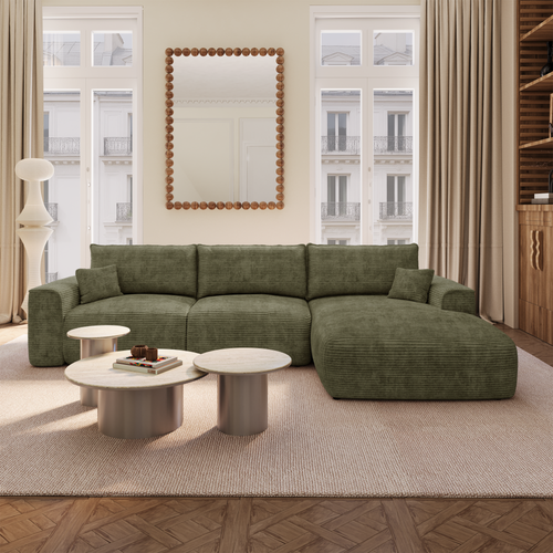 Premium Interiors - Rechthoekige hoekbank met slaapfunctie en opbergruimte COMO - corduroy olijfgroen 297cm