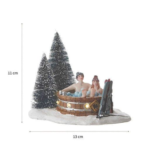 Luville Kerstdorp Miniatuur Bubbelbad in het Bos - Kerstversiering Decoratie Binnen - Kerst Decoratie met Verlichting voor Kerstdorp - L13 x B10 x H11