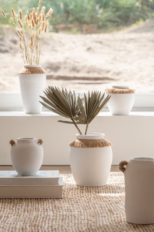 J-Line vaas Ibiza - keramiek/wiet - wit/naturel - large - 30 cm hoog - vtwonen shop