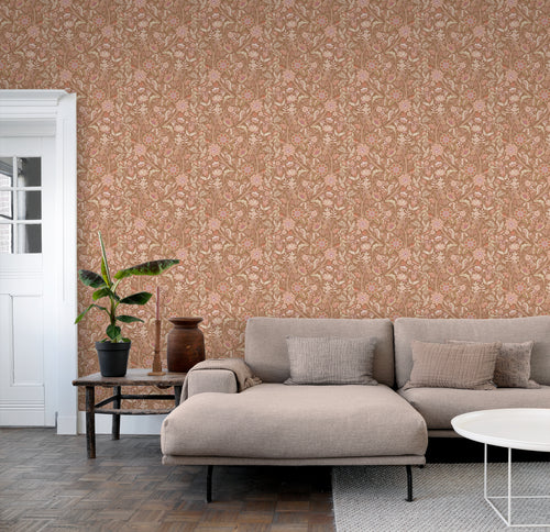 ESTAhome behang vintage bloemen bruin, terracotta en paars - 50 x 900 cm - 131332 - vtwonen shop
