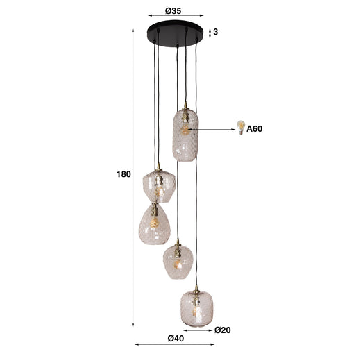 Giga Meubel Hanglamp Patch Pattern - Glas - 5-Lichts - 40x40x180cm - vtwonen shop