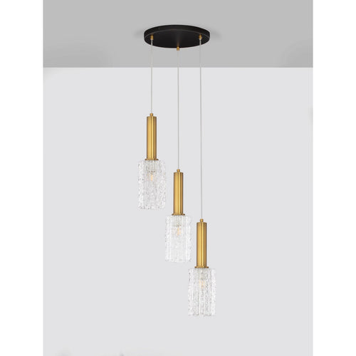Nova Luce CERTA Hanglamp met cluster, transparant, gestructureerd, goudkleurig, E27 fitting, 3x12W