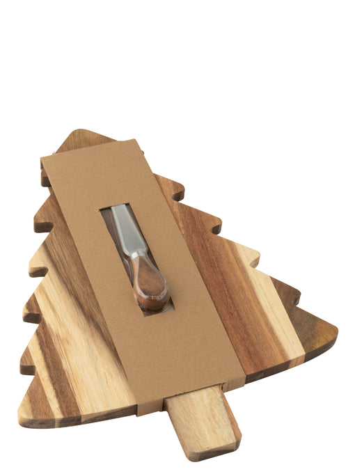 J-Line kaasplank + mes Kerstboom - hout - naturel