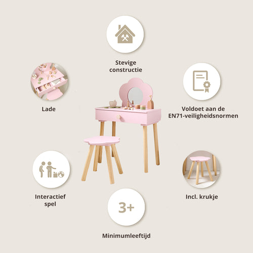 Petite Amélie Kinder kaptafel FLEUR - MDF - roze