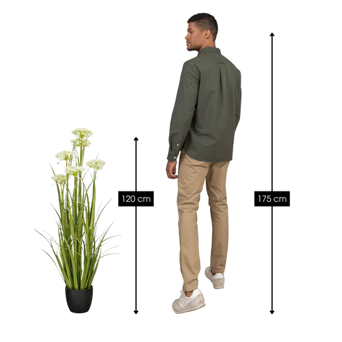 Mica Decorations Engelwortel – Kunstgras in Pot – Realistische Nepplant Woondecoratie – Kunstplanten voor Binnen en Buiten – H120 x Ø35 cm – Groen,