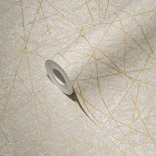 Livingwalls behang betonlook crème, grijs en goud - 53 cm x 10.05 m - AS-391773