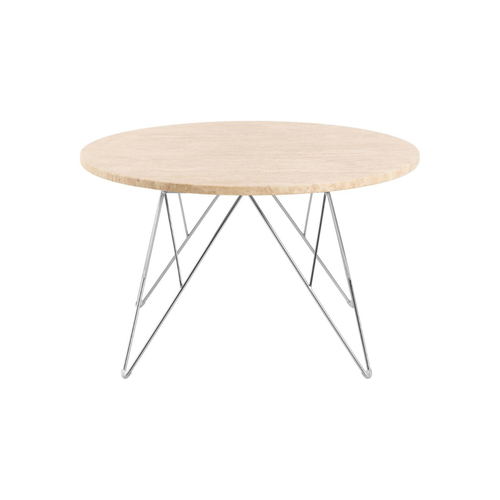 Rebellenclub Salontafel Broome - ø80 - Travertin Look Met Chrome Poten