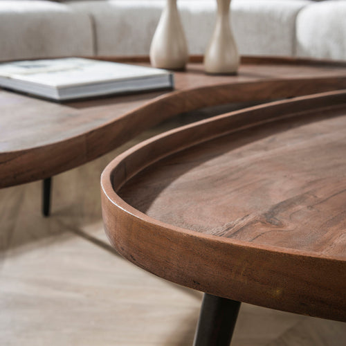 Giga Meubel Salontafel Carve - Organisch Bruin Acaciahout - Set van 2