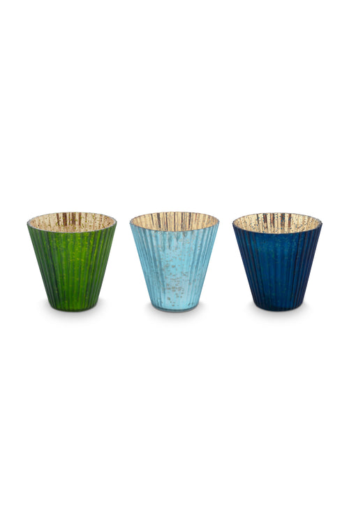 Pip Studio Waxinelichthouders Set 3 - Glas - Blauw - 10x10.5cm