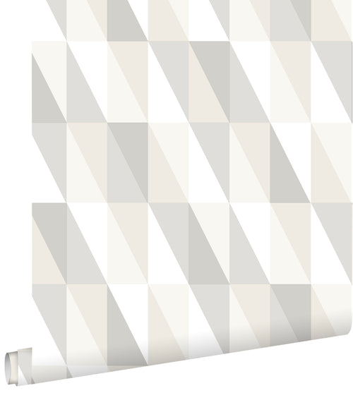 ESTAhome behang grafische driehoeken zilver, grijs en beige - 53 cm x 10.05 m - 138922