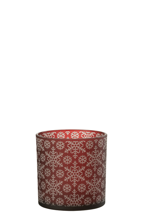 J-Line windlicht Sneeuw - glas - rood - large