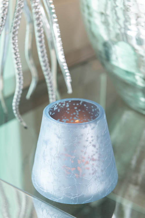 J-Line windlicht Conisch Craquelé - mat/blinkend blauw - small - 2 stuks