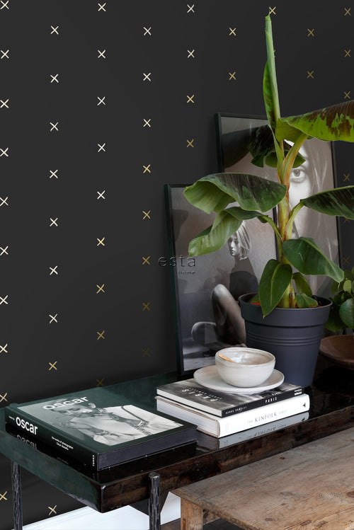 ESTAhome behang grafisch motief zwart en goud - 53 cm x 10.05 m - 139130