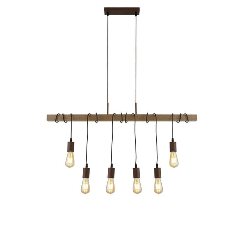 Searchlight Barn 6-lichts plafondhanglamp zwart metaal en hout