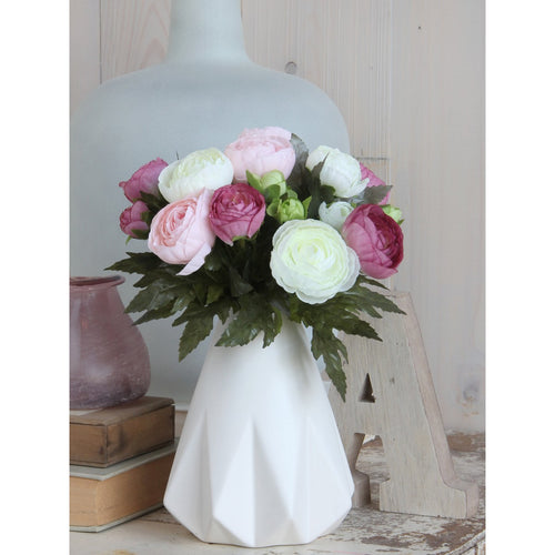Mica Decorations Ranonkels Kunstbloemen Boeket - H22 x Ø19 cm - Roze