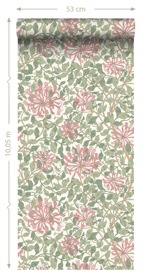ESTAhome behang bloemen groen en roze - 50 x 900 cm - 131029 - vtwonen shop