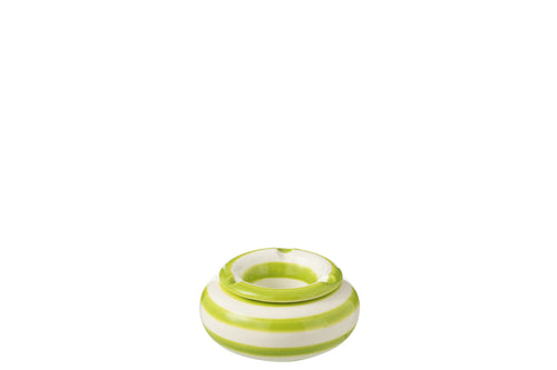 J-Line asbak Granada Stripes - keramiek - wit/groen - small