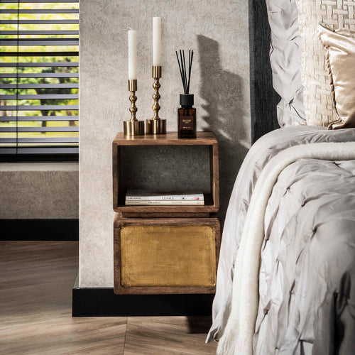 Giga Meubel Nachtkastje Brass XS - Naturel Hout - 30x30x42cm - vtwonen shop