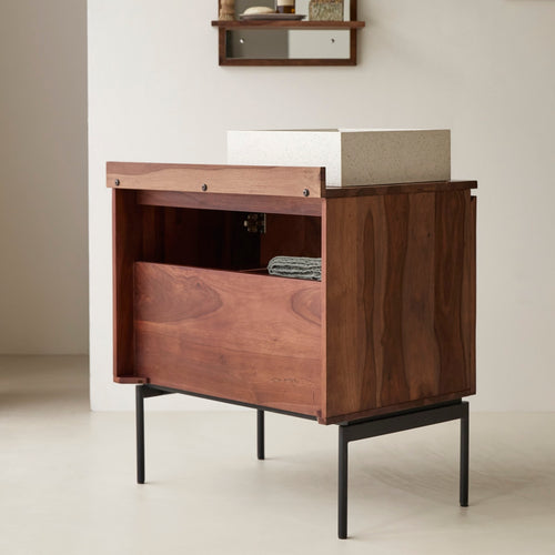 Tikamoon Massief palissander badkamermeubel 80 cm - Donkerbruin - vtwonen shop