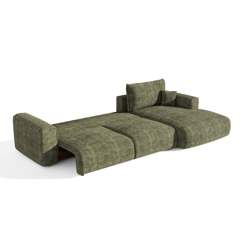 Premium Interiors - Rechthoekige hoekbank met slaapfunctie en opbergruimte COMO - corduroy olijfgroen 297cm
