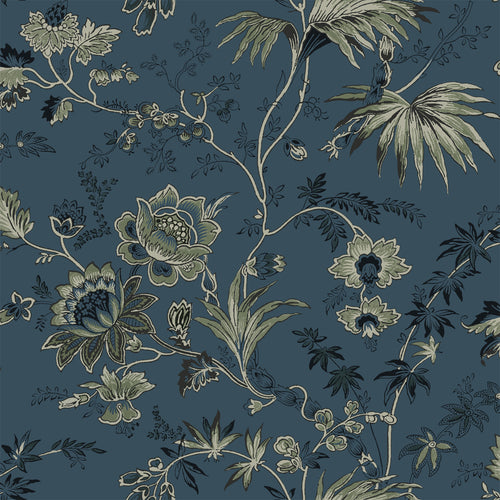 ESTAhome behang vintage bloemen donkerblauw en olijfgroen - 0,53 x 10,05 m - 139315 - vtwonen shop