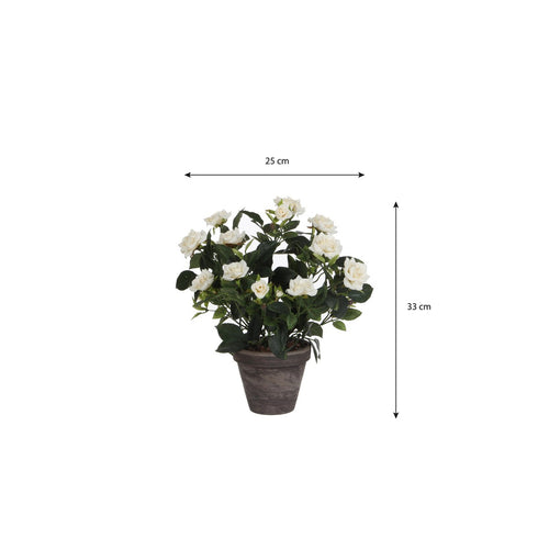 Mica Decorations Rozenstruik Kunstplant in Bloempot Stan - H33 x Ø25 cm - Wit