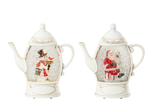 J-Line hanger Sneeuwbol Theepot - kunststof - wit - 2 stuks