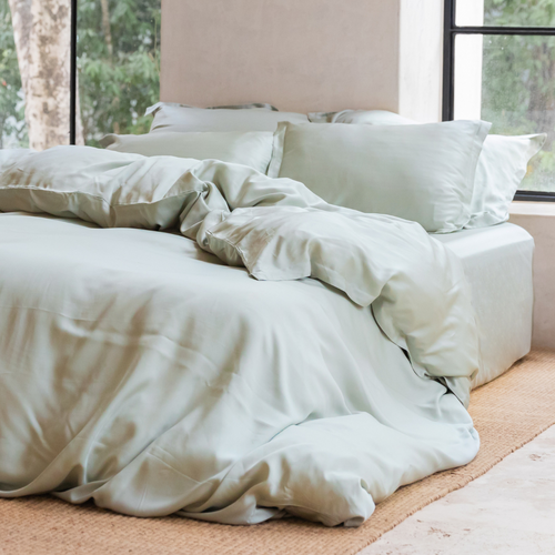 Coco & Cici - Tencel Sateen Dekbedovertrek 260 x 220 cm - 2 Persoons Beddengoed - Grijs Groen - Lyocell - Hypoallergeen & Extra Zacht - 2 Kussenslopen