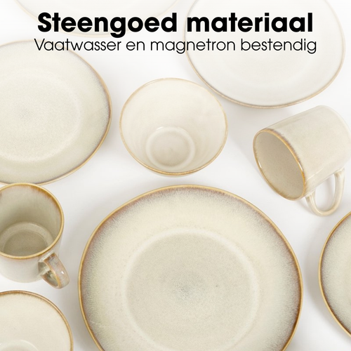 Mica Decorations Racco Serviesset - Steengoed Borden en Soepkommen Set - Vaatwasserbestendig en Magnetronbestendig in de Vaatwasser - 16-delig - 4