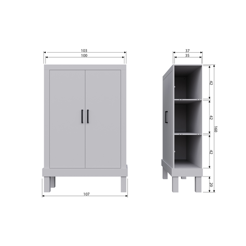 WOOOD dichte kast Bonk - Grenen - Mist - 160x103x37