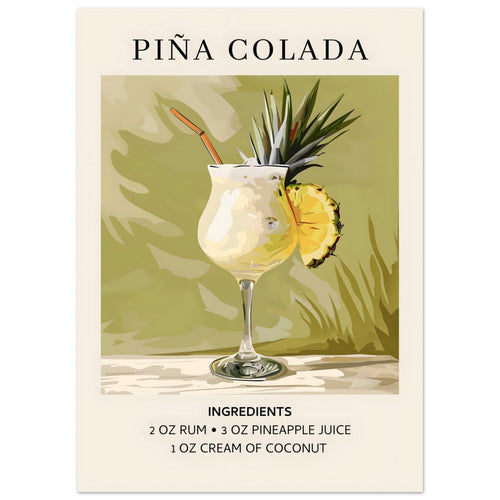Artfulprints  Piña Colada cocktail - Ingrediënten   poster 50x70 cm - vtwonen shop