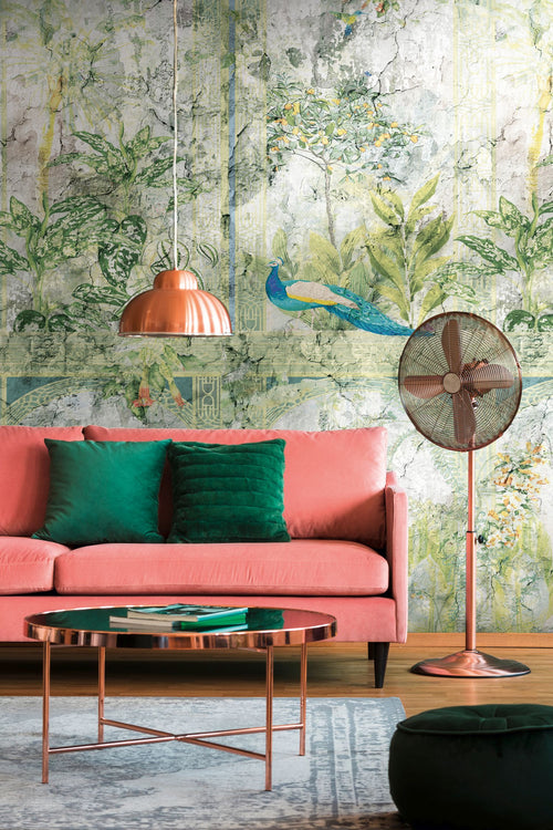 Livingwalls fotobehang tropische bladeren groen, blauw en grijs - 159 x 280 cm - AS-393321