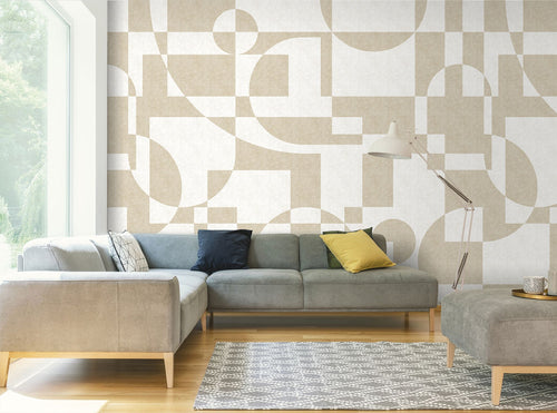 Sanders & Sanders fotobehang geometrische vormen beige en lichtgrijs - 318 x 280 cm - 640873