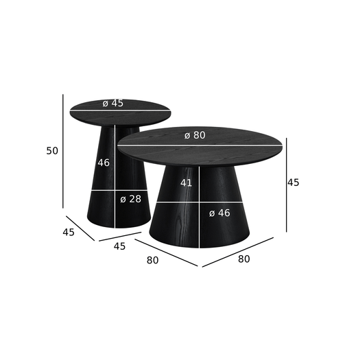Furnhouse salontafel set Tango - Zwart - Ø 45/80 cm