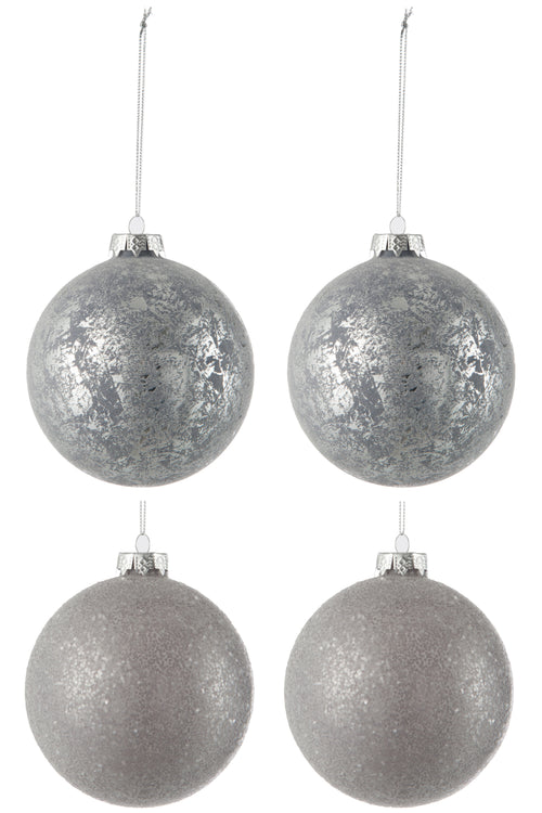 J-Line kerstbal Pailletten + Antiek - glas - grijs - doos van 4 - vtwonen shop