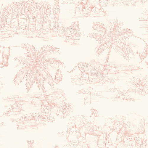 ESTAhome behang jungle dieren zacht roze en wit - 50 x 900 cm - 132119