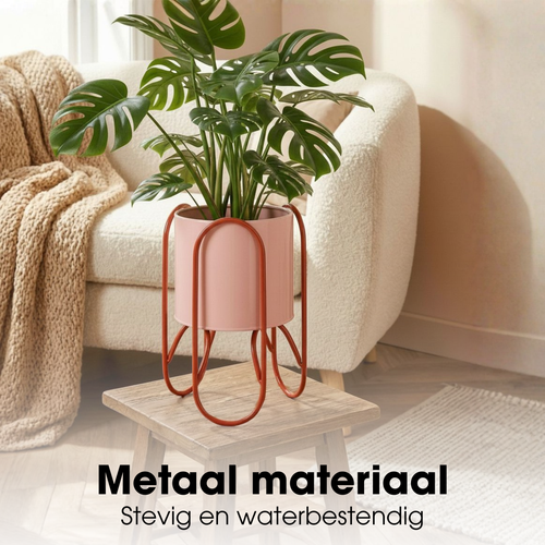 Mica Decorations Donau Bloempot op Standaard – Set van 2 – Plantenpot voor Bloemen en Kamerplanten – Bloempotten voor Binnen – IJzer – Roze