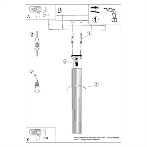 Sollux Lighting Plafondlamp KARBON 60 ultramarijn - 6,5x6,5x60cm