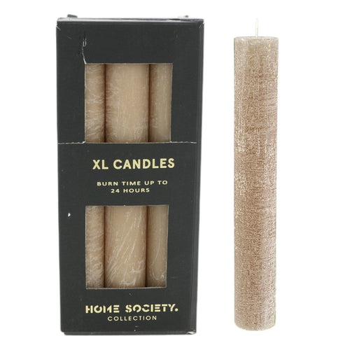 Home Society Diner Kaars XL  - taupe - was - ∅ 3,2 cm / H 24 cm - set van 9