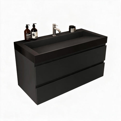 LOMAZOO badkamermeubel Zarivo - zwevend & zwarte wastafel - mat zwart - 100 cm