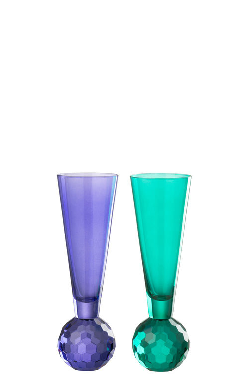 J-Line glas champagne Bal - glas - blauw/donkergroen  - 2 stuks - vtwonen shop