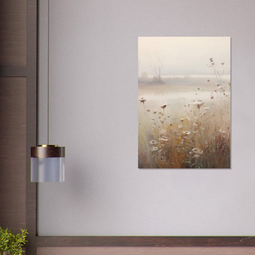 Artfulprints Poster met Lijst Foggy flowerfield 1   - A4 21x29.7 cm - Taupe
