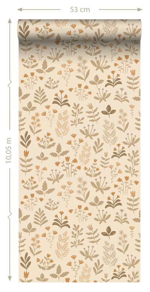 ESTAhome behang veldbloemen warm beige - 50 x 900 cm - 131096 - vtwonen shop